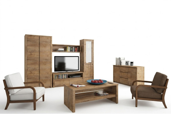 Ensemble de meubles de salon Conception Bahut de salon Étagère murale Commode Vitrine 5 pièces.