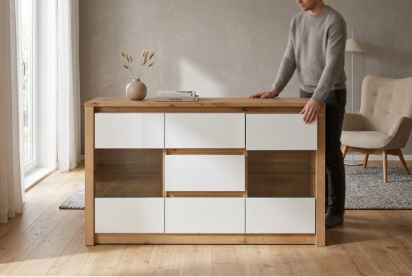 Salle de séjour Étagère Bois Meuble de luxe Buffet designer Table basse Planche Armoire neuf