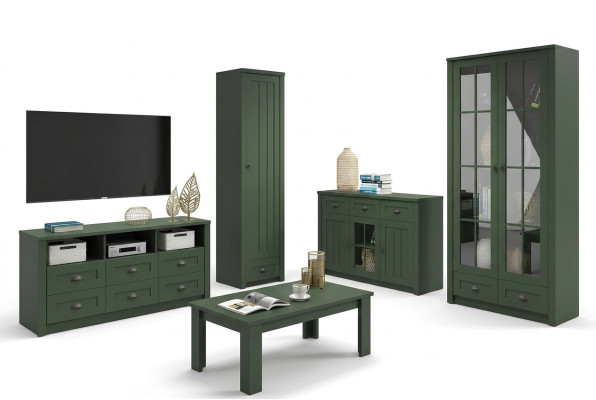 Salle de séjour Ensemble complet Maison de campagne Mobilier Ensemble 5 pièces. Unité murale Bois Commode Table