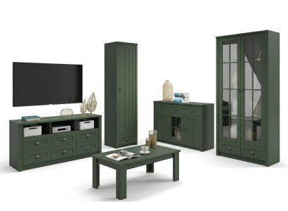 Salle de séjour Ensemble complet Maison de campagne Mobilier Ensemble 5 pièces. Unité murale Bois Commode Table