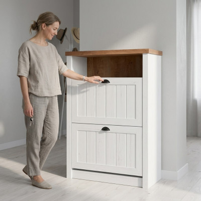 Armoire à chaussures 2 compartiments blanc - porte-chaussures, support à chaussures, étagères de couloir de style campagnard