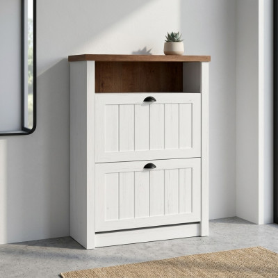 Armoire à chaussures 2 compartiments blanc - porte-chaussures, support à chaussures, étagères de couloir de style campagnard