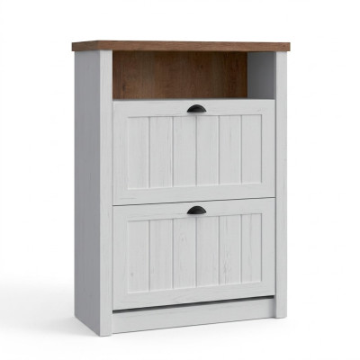 Armoire à chaussures 2 compartiments blanc - porte-chaussures, support à chaussures, étagères de couloir de style campagnard