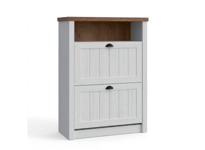 Armoire à chaussures 2 compartiments blanc - porte-chaussures, support à chaussures, étagères de couloir de style campagnard