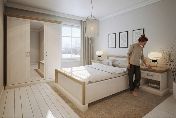 Ensemble de chambre à coucher Design Moderne Lits de Luxe Lit Table de chevet Armoire 4 pièces