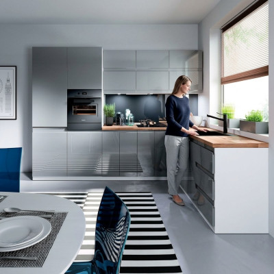 Cuisine moderne L ligne Armoire de cuisine Mobilier de design Cuisine sur mesure Ligne grise