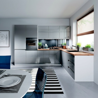 Cuisine moderne L ligne Armoire de cuisine Mobilier de design Cuisine sur mesure Ligne grise