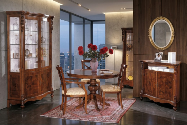 Ensemble de salle à manger de luxe en bois 6 pièces, commode, 3 chaises, table, vitrine, neuf.