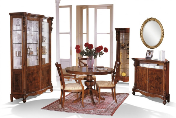Ensemble de salle à manger de luxe en bois 6 pièces, commode, 3 chaises, table, vitrine, neuf.