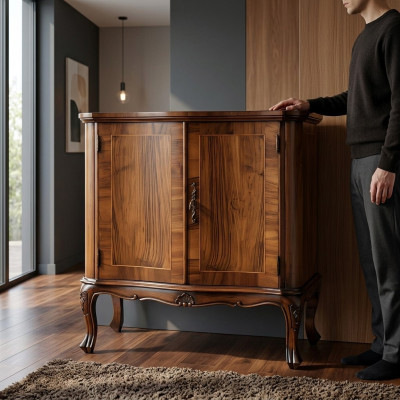 Armoire Télévision Stand Salon Rangement Commode Bois Massif Étagère Média