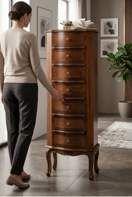Commode avec 6 tiroirs, bahut blanc, meuble à tiroirs en bois, armoire à tiroirs.
