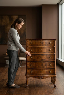 Moderne commode en brun - nouvelle armoire de chambre polyvalente avec 5 tiroirs