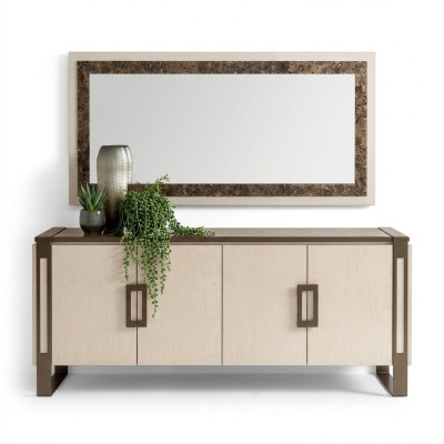 Élégante console en bois avec miroir, buffet, armoire en deux parties. Table console