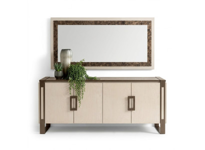 Élégante console en bois avec miroir, buffet, armoire en deux parties. Table console