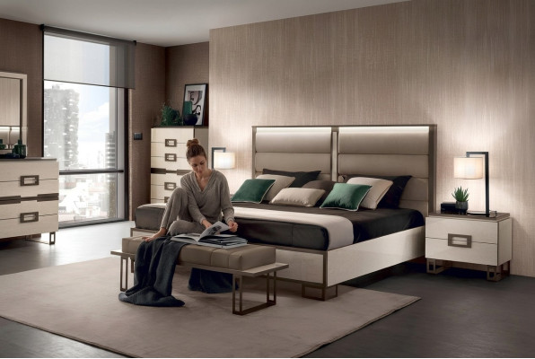 Lit 2x Table de chevet 3 pièces. Ensemble chambre Design Lits Luxueux Modernes Nouveaux Meubles
