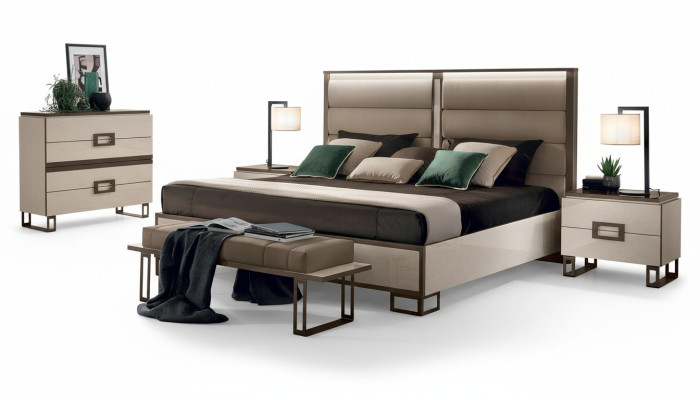 Lit 2x Table de chevet 3 pièces. Ensemble chambre Design Lits Luxueux Modernes Nouveaux Meubles