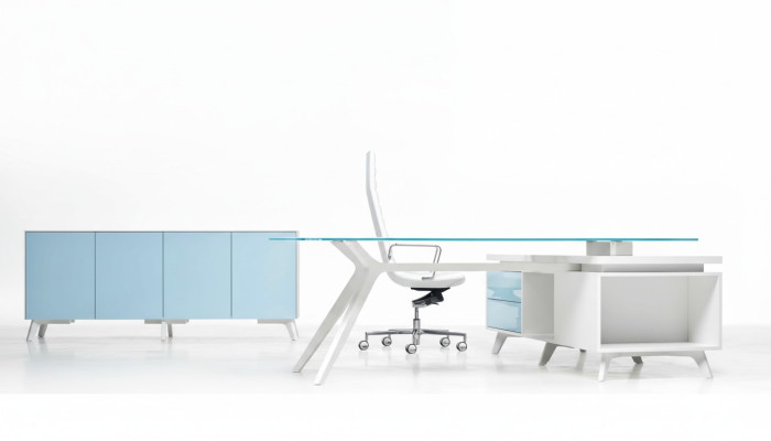 Commode Buffet moderne Buffet bleu Armoire Classeur de bureau Bureau en verre Frezza neuf