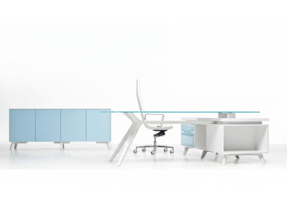 Commode Buffet moderne Buffet bleu Armoire Classeur de bureau Bureau en verre Frezza neuf