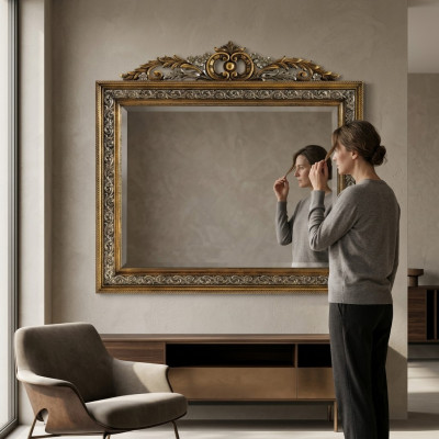 Miroir mural classique de concepteur Miroir carré Baroque Or Modèle BV1579O