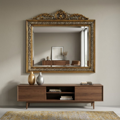 Miroir mural classique de concepteur Miroir carré Baroque Or Modèle BV1579O