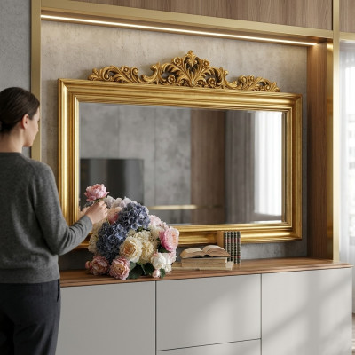 Cadre en bois véritable de Designer Real Wood Frame XXL Miroir 184x117 Miroir - Modèle BV