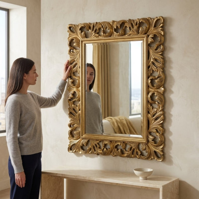 Miroir XXL avec cadre en bois véritable de designer 105x85,5 Miroir - Modèle 1577