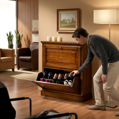 Meuble à chaussures 2 compartiments Commode en bois massif Meubles Armoire à chaussures étagères rayonnages neufs