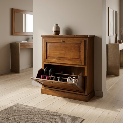 Meuble à chaussures 2 compartiments Commode en bois massif Meubles Armoire à chaussures étagères rayonnages neufs