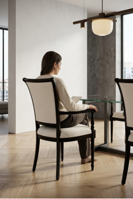Salle à manger Chaises en bois Rembourrage avec accoudoirs Chaise Lehn Marron Design Salon
