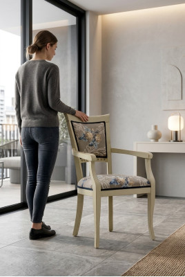 Chaise de salle à manger Art déco Accoudoir Chaises de salle à manger Design Textile Luxe Multicolore