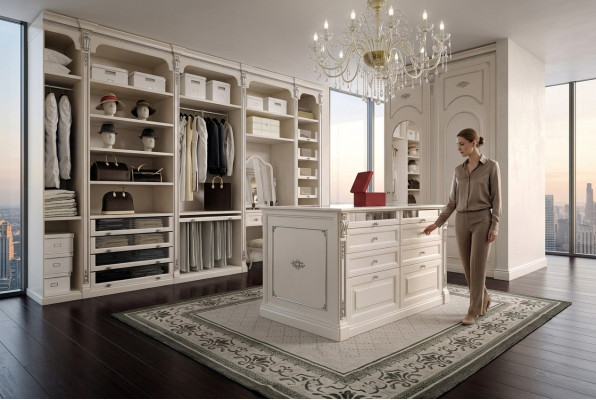 Dressing de luxe classique sur mesure avec portant intégré.