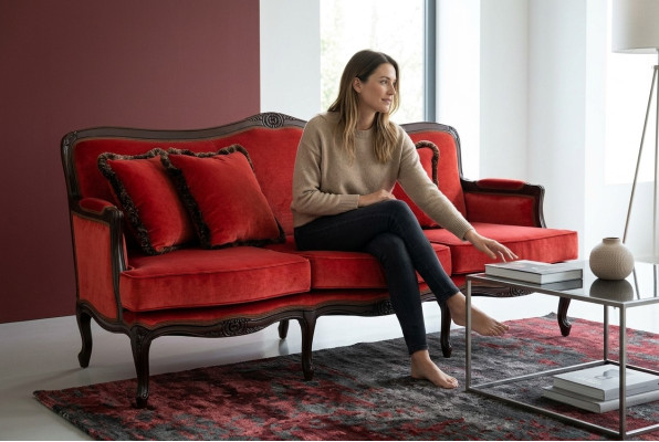 Design classique Rembourrage Siège de luxe Canapé Canapé Cuir Textile 3 places neuf H5