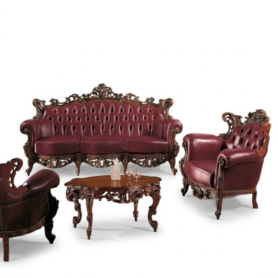 Meubles de luxe Ensemble de canapés Canapé Rembourrage de canapé 3 + 1 places Table basse Bois 3 pièces.