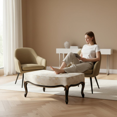 Conception Tabouret Repose-pieds Siège Tabouret Rembourrage Siège Textile Bois Style