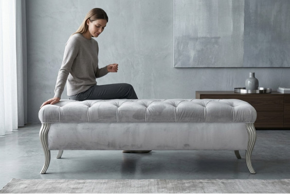 Tabouret de design Chesterfield Pouf ovale Repose-pieds Meuble Tabouret rembourré Tabouret