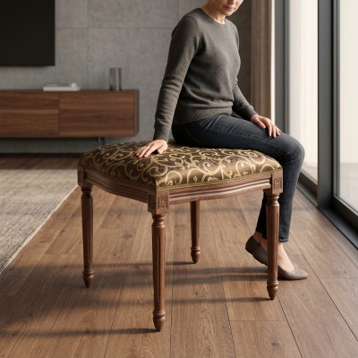 Salon Tabouret de designer en bois Tabouret en textile Repose-pieds Ottoman Pouf