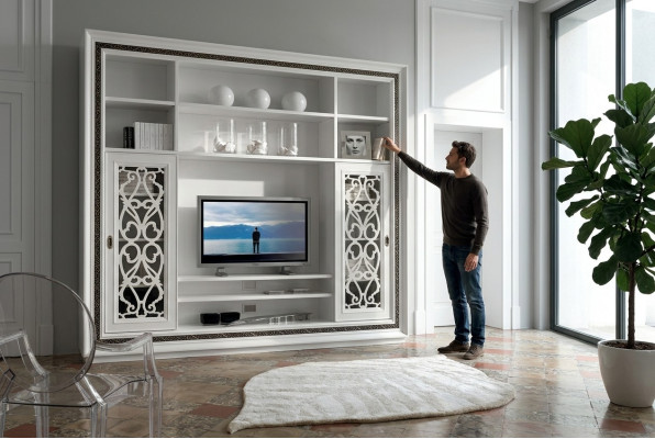 Armoire Vitrine Bois Salon Mobilier Unités Murales TV Design Moderne Unité Murale