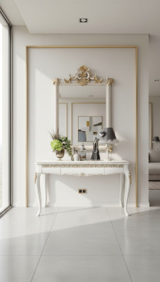 Style Baroque Meuble console Miroir Bois Italien Tables Consoles 2 pièces.
