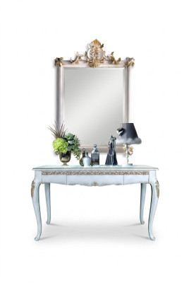 Style Baroque Meuble console Miroir Bois Italien Tables Consoles 2 pièces.