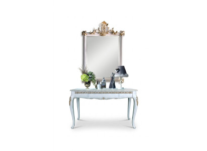 Style Baroque Meuble console Miroir Bois Italien Tables Consoles 2 pièces.