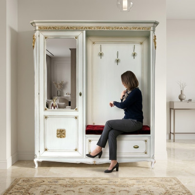Porte-manteau en bois massif Vestiaire Manteau Miroir d'entrée Italien