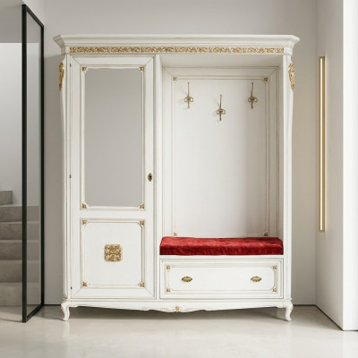 Porte-manteau en bois massif Vestiaire Manteau Miroir d'entrée Italien