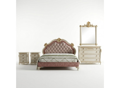 Ensemble complet de 5 pièces de chambre à coucher design : lit, table de chevet, commode. Ensembles italiens.