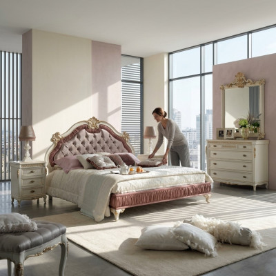 Rembourrage de lit Chesterfield lit double 180x200 cm en bois Lits d'hôtel Chambre