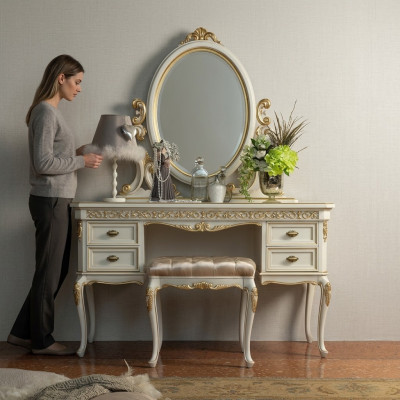 Coiffeuse Chambre Tabouret Ensemble de Commode Table Classique Console Miroir