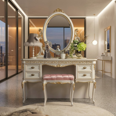 Coiffeuse Chambre Tabouret Ensemble de Commode Table Classique Console Miroir