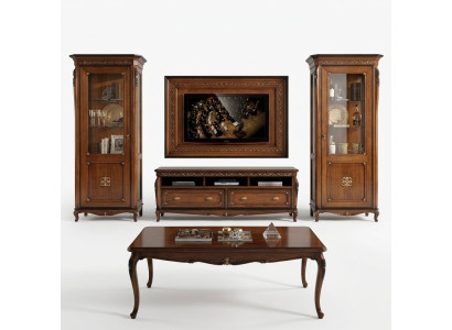 Ensemble de 4 pièces pour salon: meuble TV, vitrine, commode, table basse en bois de luxe.
