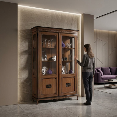Meubles Buffet en bois massif, Vitrine en bois de luxe, Buffet Designer en bois réel, Buffet italien