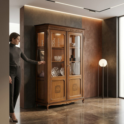Vitrines Armoire en verre Armoire en vrai bois Vitrine Salon Meubles Buffet en bois massif