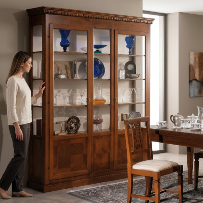 Vitrine Meuble de salon Buffet en bois massif Vitrines Armoire en verre Bois massif